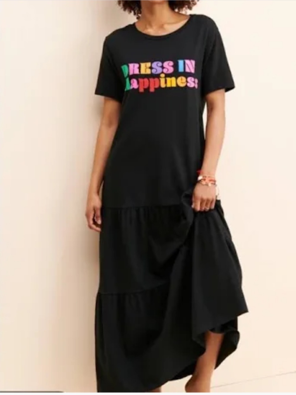 Farm Rio - Black 'Dress in Happiness' Tiered Tee Dress